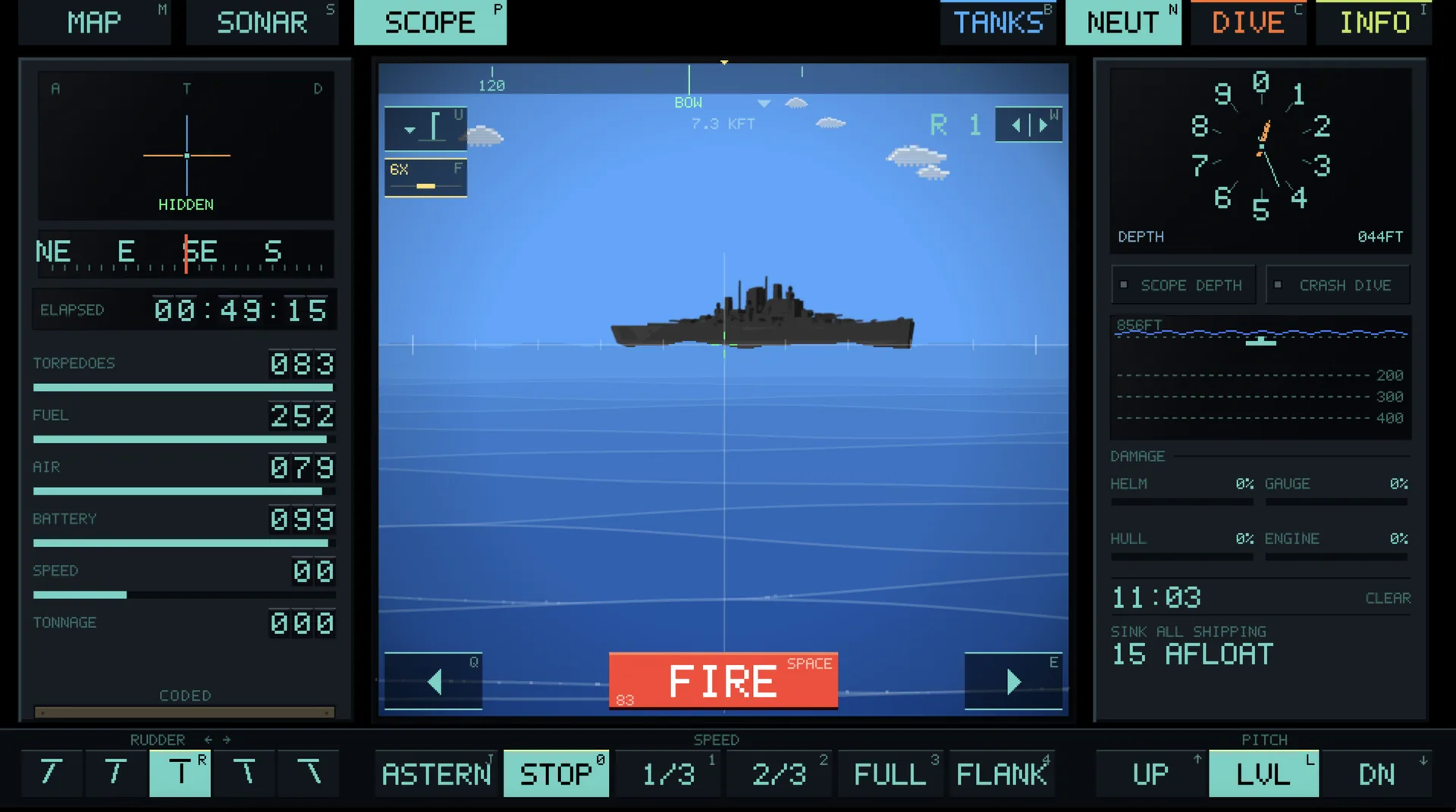 Periscope view of an enemy battleship