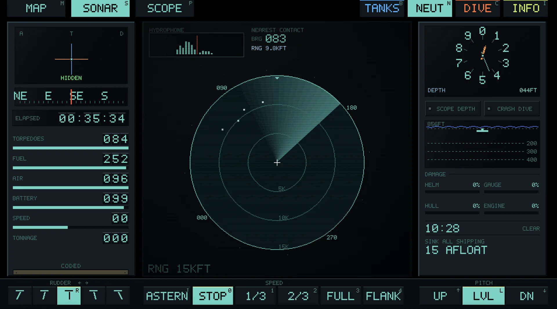 Sonar scope with a sweep over range rings