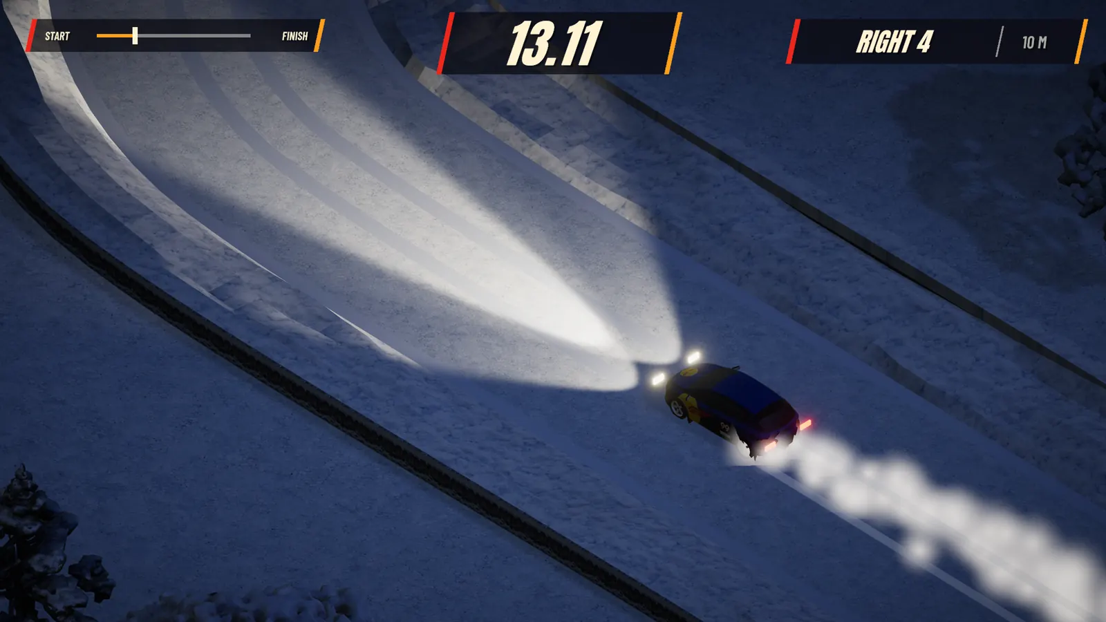 Snow, at night